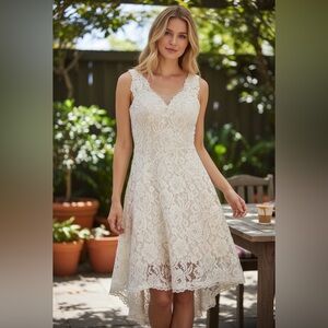 Elegant white little short  Lace Sleeveless Dress